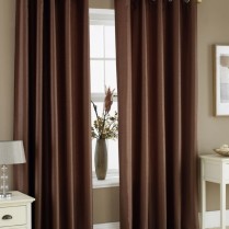 Pair of Chocolate Brown Faux Silk Eyelet Curtains