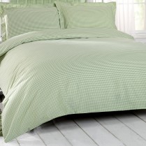 Luxury 180 Thread Count Gingham Check Bed Set Green Duvet Cover + Pillowcases