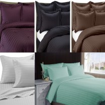 500 Thread Count 12'' ( 30cm ) Classic Stripe Fitted Sheets - Choice of 7 Colours