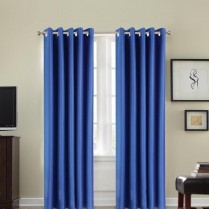 Pair of Blue Faux Silk Eyelet Curtains