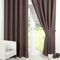 Pair of Mink Faux Silk Eyelet Curtains