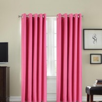 Pair of Pink Faux Silk Eyelet Curtains