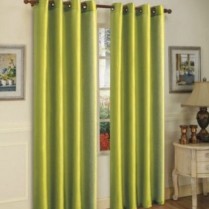 Pair of Sage Green Faux Silk Eyelet Curtains