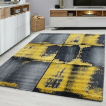 SQUARES 9320 OCHRE YELLOW GREY MUSTARD GOLD RUG LARGE LIVING ROOM 