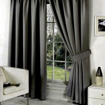 Pair of Grey Supersoft Blackout Thermal Curtains Pencil Pleat *inc Tiebacks