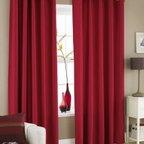 Pair of Red Faux Silk Eyelet Curtains