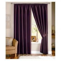 Pair of Aubergine/ Purple Faux Silk Pencil Pleat Curtains