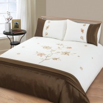Chocolate Brown Angelica Embroidered Embellished Duvet Cover Set