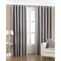Pair of Silver Faux Silk Eyelet Curtains