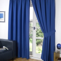 Pair of Blue Supersoft Blackout Thermal Curtains Pencil Pleat *inc Tiebacks