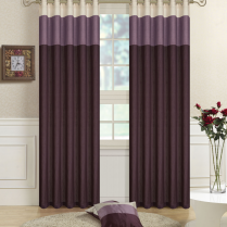 Pair of Fully Lined Purple, Lilac, Cream Faux Silk THREE TONE Eyelet / Ring Top Curtains with Matching Tiebacks