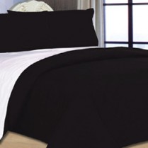 6pc Reversible Complete Black / White Duvet Cover and Fitted Sheet Bed Set