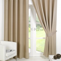 Pair of Beige Supersoft Blackout Thermal Curtains Ring Top / Eyelet *inc Tiebacks