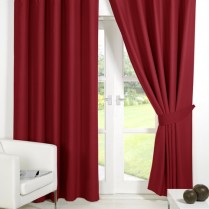 Pair of Red Supersoft Blackout Thermal Curtains Ring Top / Eyelet *inc Tiebacks