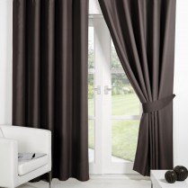 Pair of Chocolate Brown Supersoft Blackout Thermal Curtains Ring Top / Eyelet *inc Tiebacks