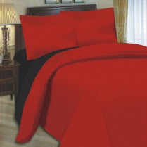 6pc Reversible Complete Black / Red Duvet Cover and Fitted Sheet Bed Set