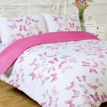 Stephanie BUTTERFLY Pink / White Reversible Duvet Cover and Pillowcases Set