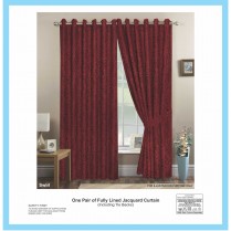 Pair of Wine Eyelet / Ring Top - Fully Lined Jacquard Swirl Curtains + Tie Backs