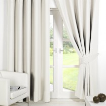 Pair of Cream Supersoft Blackout Thermal Curtains Ring Top / Eyelet *inc Tiebacks