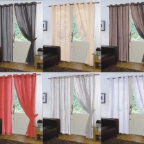 Pair of Plain Voile EYELET / RING TOP Curtain Panels + Free Tiebacks